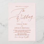 PixDezines Luxe kalligrafie Minimalistisch Roos Go Folie Uitnodiging (Voorkant)