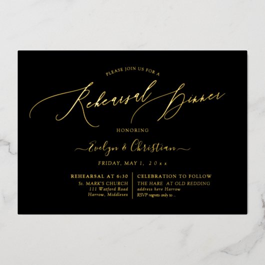 PixDezines Luxe kalligrafie repetitie Real Folie Uitnodiging (Voorkant)