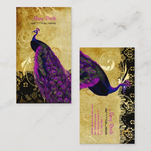 PixDezines  magenta pauock+lace/diy fonts Visitekaartje (Voorkant / Achterkant)