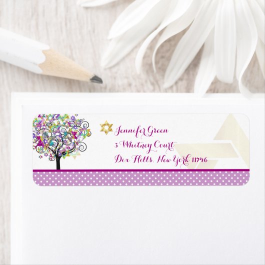 PixDezines Magenta Tree of Life/Bat Mitzvah Etiket (Insitu)