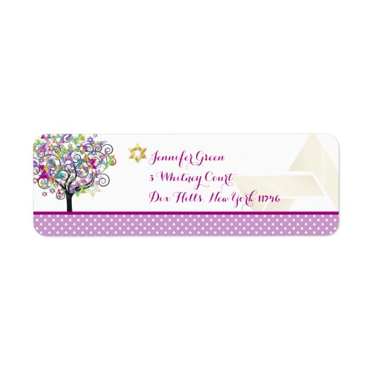 PixDezines Magenta Tree of Life/Bat Mitzvah Etiket (Voorkant)
