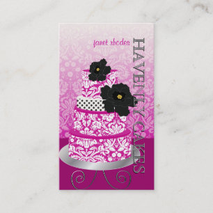 PixDezines Magenta+White damast cake/pâtisserie Visitekaartje