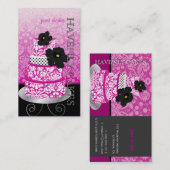 PixDezines Magenta+White damast cake/pâtisserie Visitekaartje (Voorkant / Achterkant)