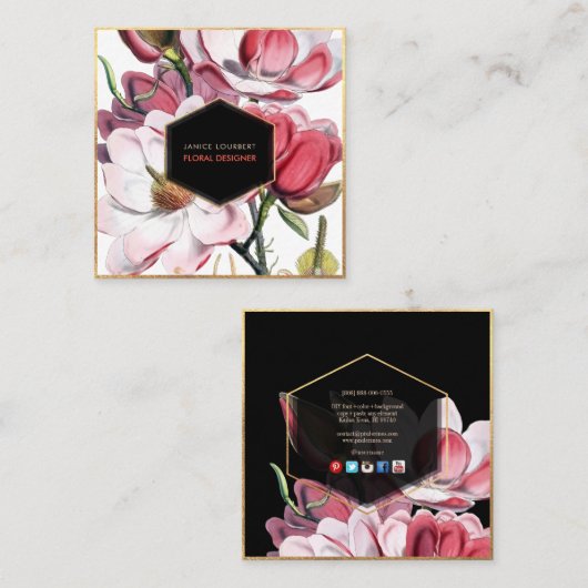 PixDezines MAGNOLIA/ BOTANISCHE PRINT Vierkante Visitekaartje (Voorkant / Achterkant)