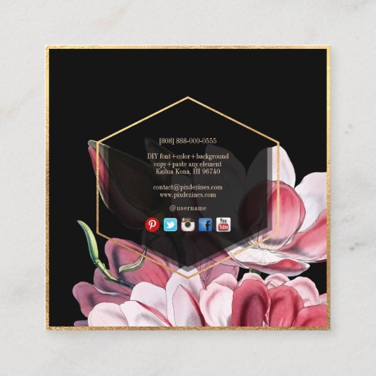 PixDezines MAGNOLIA/ BOTANISCHE PRINT Vierkante Visitekaartje (Achterkant)