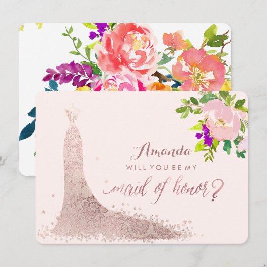 PixDezines Maid of Honor/Floral/Waterverf/Spring Kaart (Voorkant / Achterkant)