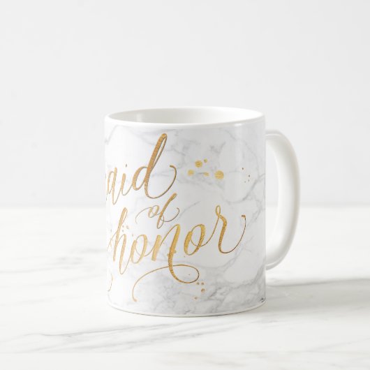 PixDezines Maid of Honor/Marble+Faux Gold/Script Koffiemok (Voorkant rechts)