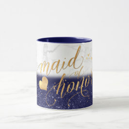 PixDezines Maid of Honor/Marble+Gold+Blue Glitter Mok