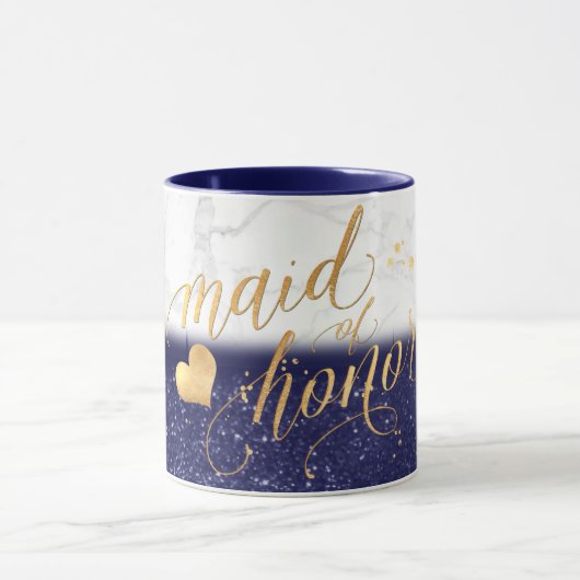 PixDezines Maid of Honor/Marble+Gold+Blue Glitter Mok (Midden)