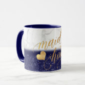 PixDezines Maid of Honor/Marble+Gold+Blue Glitter Mok (Voorkant links)
