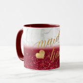 PixDezines Maid of Honor/Marble+Gold+Red Glitter Mok (Voorkant links)