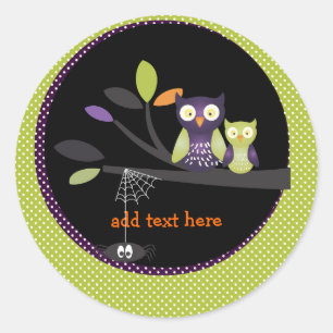 PixDezines Mama+baby uil, Halloween Ronde Sticker
