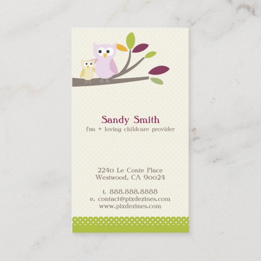 PixDezines mammie + Baby is kinderverzorging versc Visitekaartje (Achterkant)