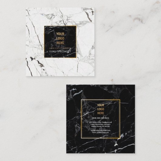 PixDezines Marble/Black+White Vierkante Visitekaartje (Voorkant / Achterkant)