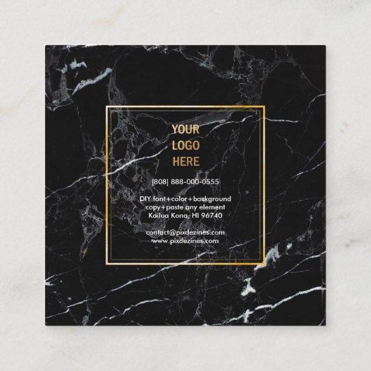 PixDezines Marble/Black+White Vierkante Visitekaartje (Achterkant)