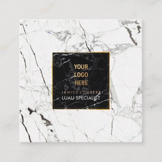 PixDezines Marble/Black+White Vierkante Visitekaartje (Voorkant)