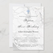 PixDezines Marble Blue Cross doop 1e verjaardag Kaart (Voorkant)