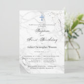 PixDezines Marble Blue Cross doop 1e verjaardag Kaart (Staand voorkant)