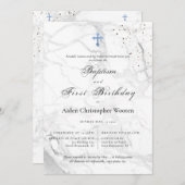 PixDezines Marble Blue Cross doop 1e verjaardag Kaart (Voorkant / Achterkant)