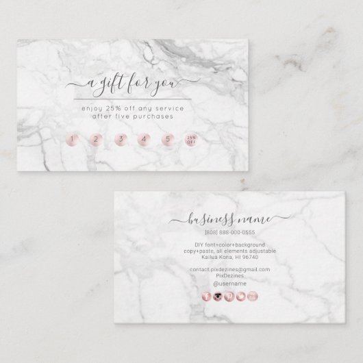 PixDezines Marble Blush Pink Reward Card Visitekaartje (Voorkant / Achterkant)