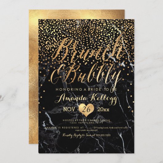 PixDezines Marble Brunch+Bubbly Dazzled/Faux Gold Kaart (Voorkant / Achterkant)