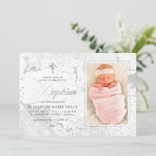 PixDezines Marble+Confetti/Doop Kaart (Staand voorkant)