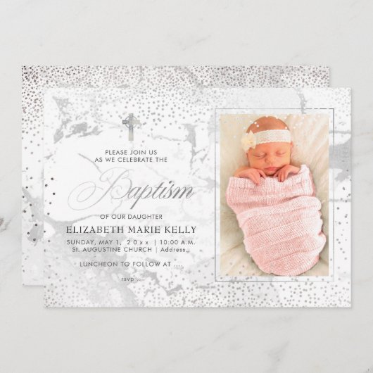 PixDezines Marble+Confetti/Doop Kaart (Voorkant / Achterkant)