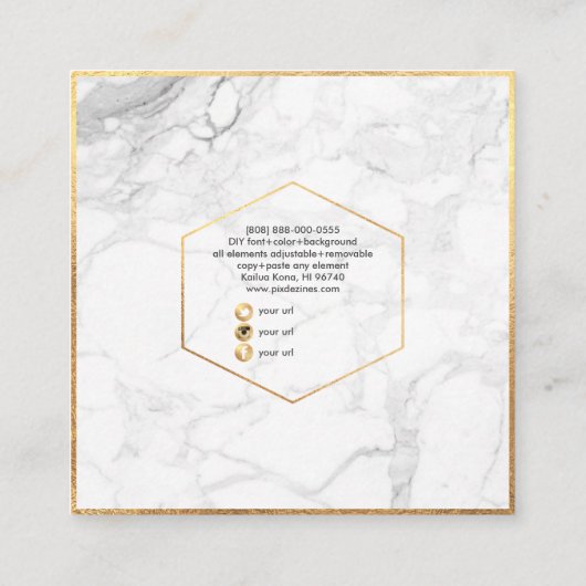 PixDezines Marble+DIY Faux Gold Monogram Vierkante Visitekaartje (Achterkant)