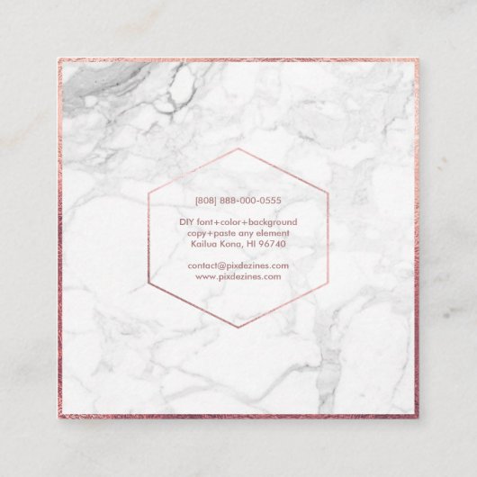 PixDezines Marble+Elegant Faux Roos Gold Monogram Vierkante Visitekaartje (Achterkant)