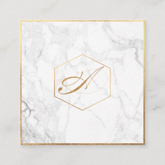 PixDezines Marble+Elegant Script Monogram letterty Vierkante Visitekaartje (Voorkant)