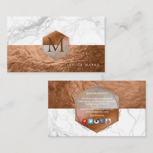 PixDezines MARBLE/FAUX COPPER HONEYCOMB Visitekaartje (Voorkant / Achterkant)