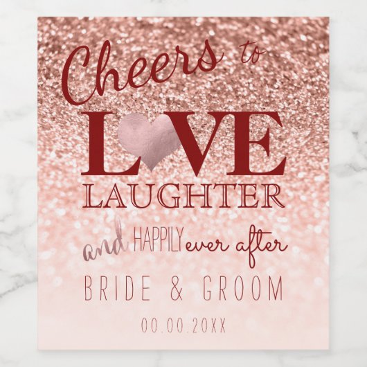 PixDezines Marble+Faux Glitter+Roos Gouden Hart Wijn Etiket (Enkel label)