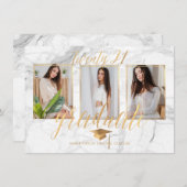 PixDezines Marble Faux Gold Afstuderen Invita Kaart (Voorkant / Achterkant)