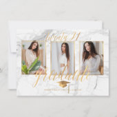 PixDezines Marble Faux Gold Afstuderen Invita Kaart (Voorkant)