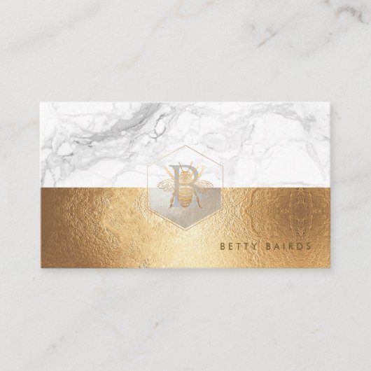 PIXDEZINES MARBLE FAUX GOLD BEE+HONEYCOMB VISITEKAARTJE (Voorkant)