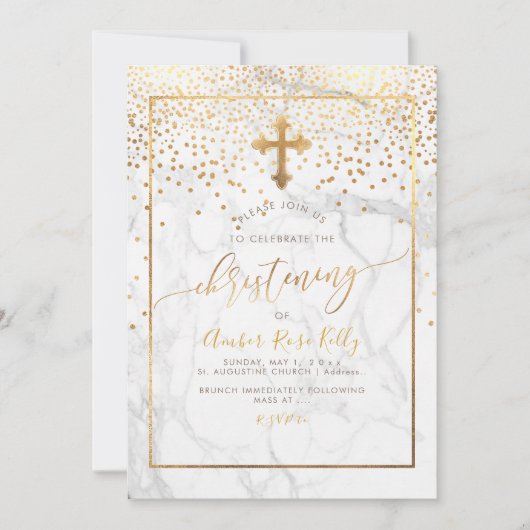 PixDezines Marble+Faux Gold Confetti/Christening Kaart (Voorkant)