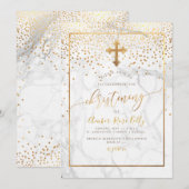 PixDezines Marble+Faux Gold Confetti/Christening Kaart (Voorkant / Achterkant)