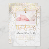 PixDezines Marble+Faux Gold Confetti Christening Kaart (Voorkant / Achterkant)