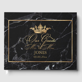 PixDezines Marble+Faux Gold Crown+Fancy Script Gastenboek