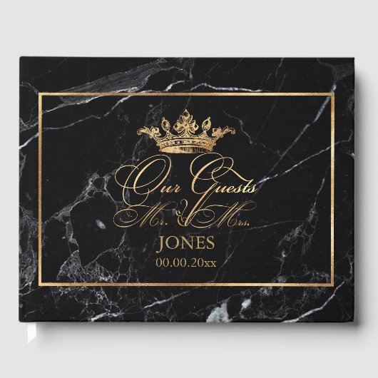 PixDezines Marble+Faux Gold Crown+Fancy Script Gastenboek (Voorkant)