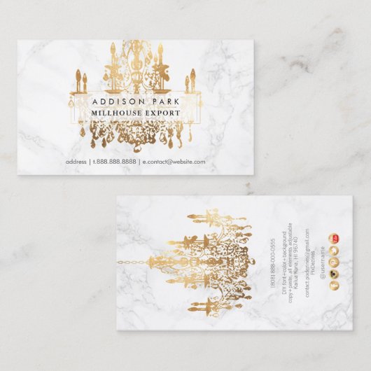 PixDezines marble faux Gold crystal chandelier Visitekaartje (Voorkant / Achterkant)