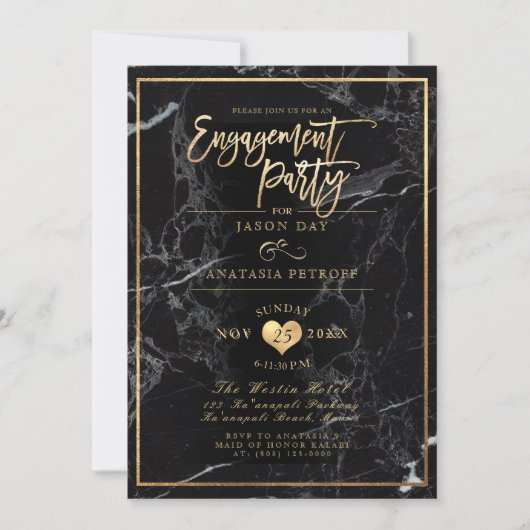 PixDezines Marble/Faux Gold/Engagement Party Kaart (Voorkant)