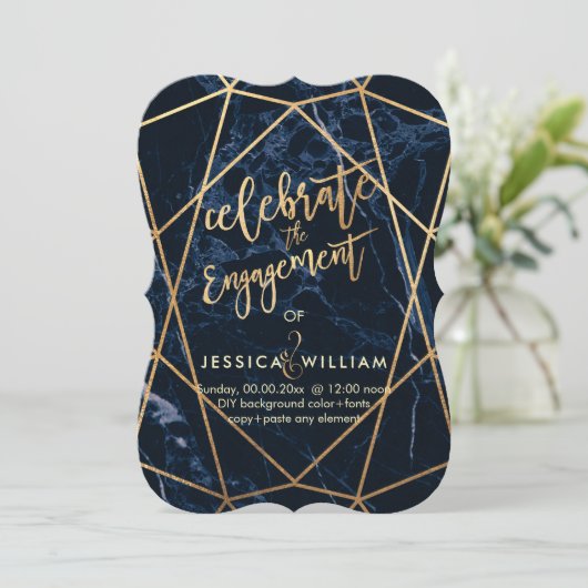 PixDezines Marble+Faux Gold Gem Facets Verloving Kaart (Staand voorkant)