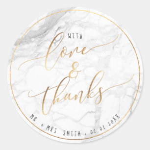 PixDezines MARBLE+FAUX GOLD, LOVE+BEDANKT Ronde Sticker