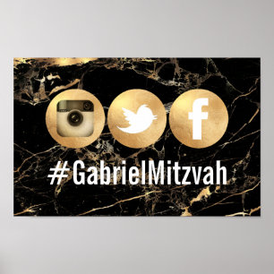 PixDezines Marble+Faux Gold Social Media Hashtag Poster