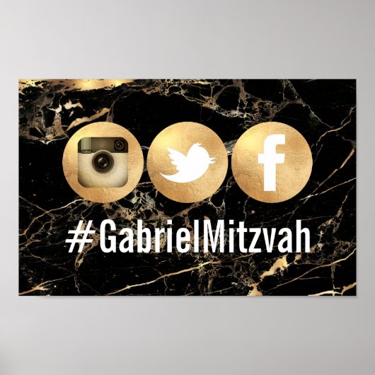 PixDezines Marble+Faux Gold Social Media Hashtag Poster (Voorkant)