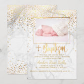 PixDezines Marble+Faux Gold Stippen/Baptisme Kaart (Voorkant / Achterkant)