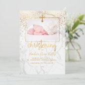 PixDezines Marble+Faux Gold Stippen/Christening Kaart (Staand voorkant)