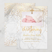 PixDezines Marble+Faux Gold Stippen/Christening Kaart (Voorkant / Achterkant)