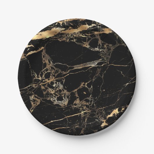 PixDezines Marble/Faux Gold Veins Papieren Bordje (Voorkant)